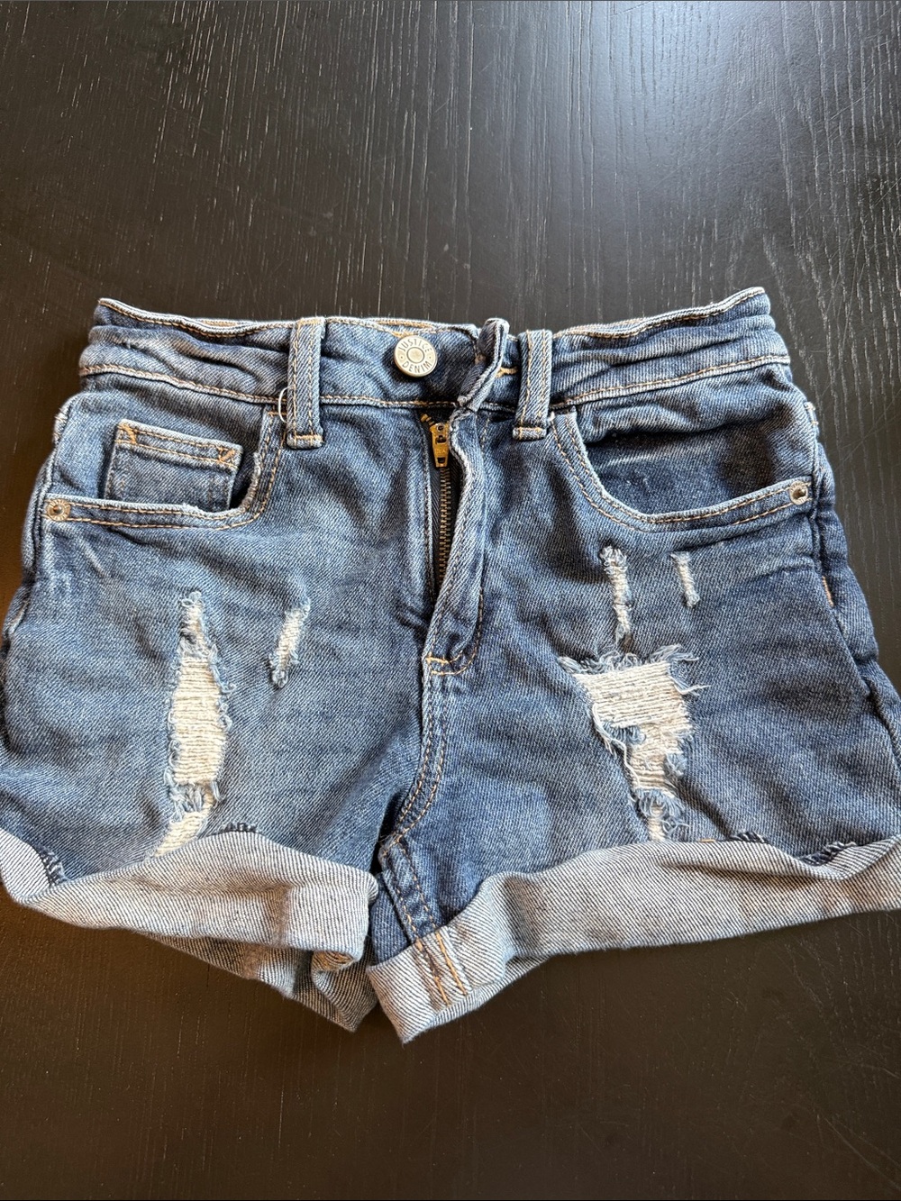 Justice Distressed Dark Blue Roll-Cuff Denim Shorts